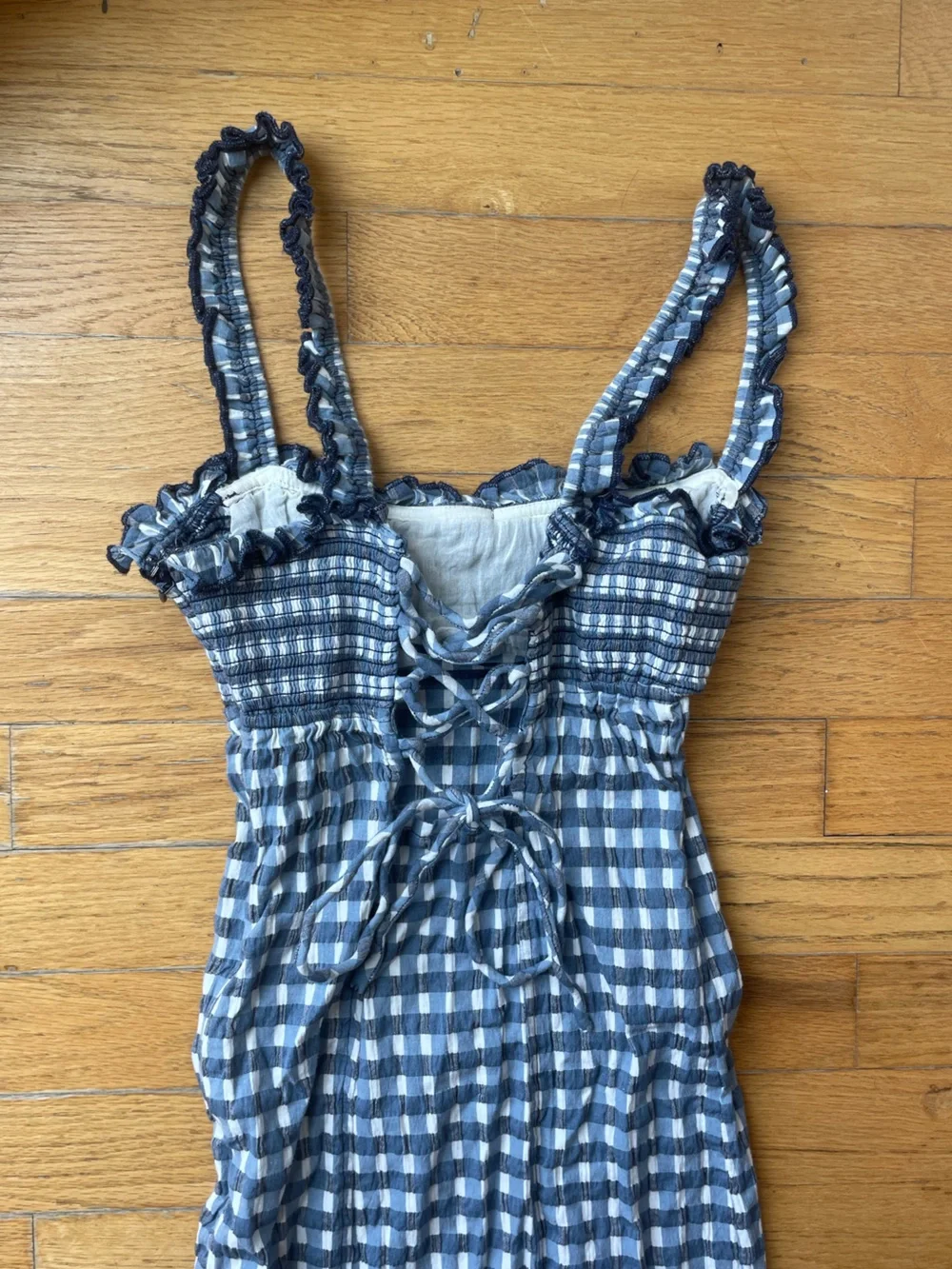 Free People Blue Gingham Smocked Midi Dress - Picture 3 of 3